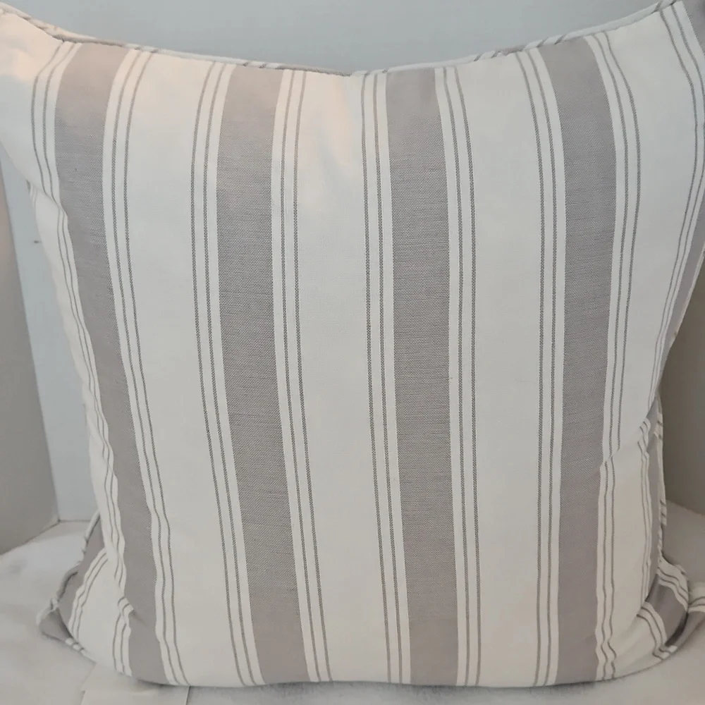 Envogue International NWT Striped Ticking TaupeGray & White Feather Décor Pillow